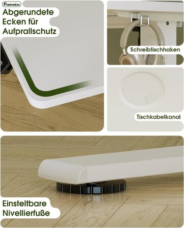 Електричний регульований стіл Flamaker з пам'яттю, ігровий стіл з USB-зарядкою (160 x 60 см)