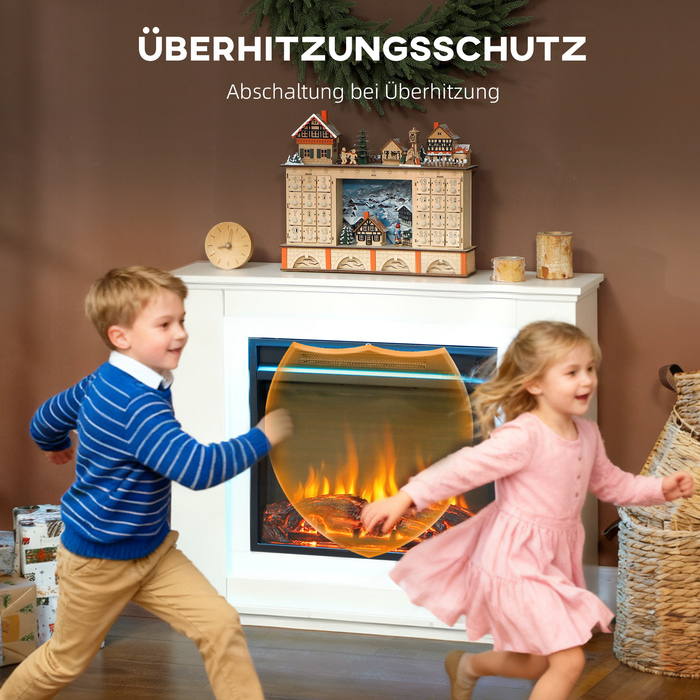 Електричний камін HOMCOM з реалістичним ефектом полум'я, 12 кольорів, 5 рівнів яскравості, пульт дистанційного керування, таймер, чорний