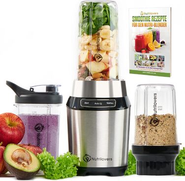 Міні-блендер Nutrilovers NUTRI-BLENDER 1000 Вт для смузі, без бісфенолу А, з книгою рецептів та аксесуарами