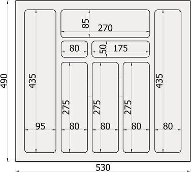 Вставка для столових приладів sossai Divio для висувних ящиків 30 см / ширина 23 см x Глибина 43 см обрізна / з 4 відділеннями / Колір антрацит / Система розташування ящиків для столових приладів (53 x 49 см-8 відділень)