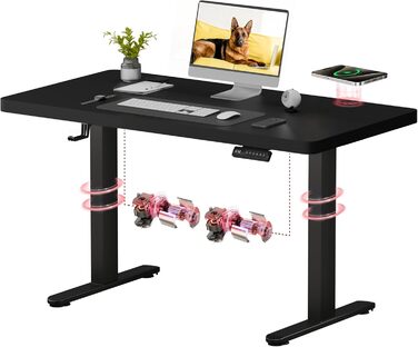 Регульований стіл Sanodesk з бездротовою зарядкою та подвійним мотором, компактний 110x54 см. Стабільний електричний стіл для стояння та сидіння (Чорний)
