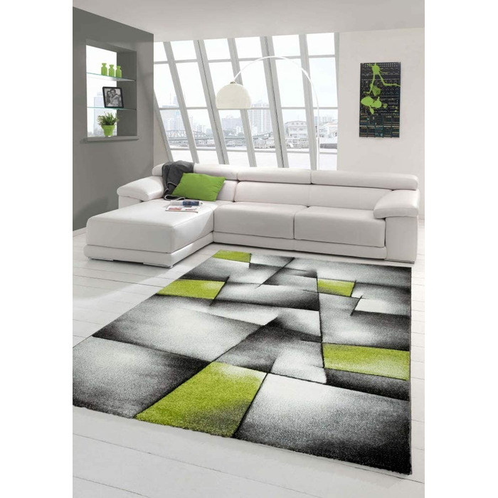 Килим-дизайнерський килим мрії, Сучасний килим, килим для вітальні, килим з коротким ворсом, з вирізом по контуру, розмір в клітку (200 см круглий, зелений, сірий, білий, чорний)