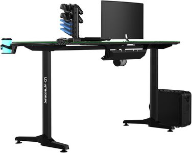 Ігровий стіл ULTRADESK FRAG V3 LED RGB, місце для 2 моніторів, сталь, 150x60 чорний (зелений світлодіод)