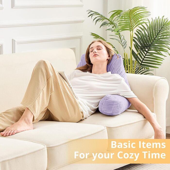 Підкуштуник Sasttie з велюровою спинкою, подушка для підтримки спини для дорослих з підлокітниками, для читання в ліжку, на дивані, на підлозі, в гуртожитку, аксесуар для читання, персиковий (18 дюймів, лаванда)