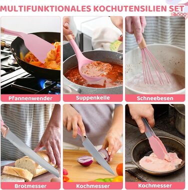 Набір кухонних аксесуарів 37 шт. з силікону, рожевий. Набір кухонних помічників, стійкий до високих температур, придатний для миття в посудомийній машині, з антипригарним покриттям