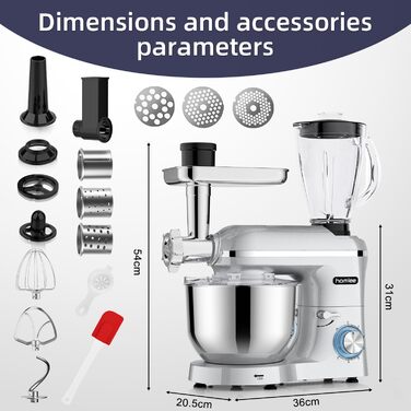 Універсальна кухонна машина 2000W 3-в-1 з м'ясоподрібником, соковитискачем та міткою, 5.5л чаша, срібна