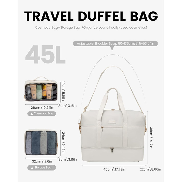 Спортивна сумка LOVEVOOK для подорожей: дорожня сумка-валіза, дорожня сумка-мішок, сумка для одягу, валіза для ручної поклажі, сумка для пологів, з відділенням для взуття та косметичкою, бежево-коричнево-чорна