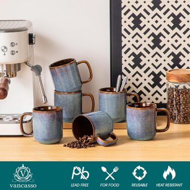 Набір посуду Vancasso Steingut 24 елементи (на 8 осіб) - Тарілки, салатники, миски. Серія ONION (блакитний), дизайн Galaxie.