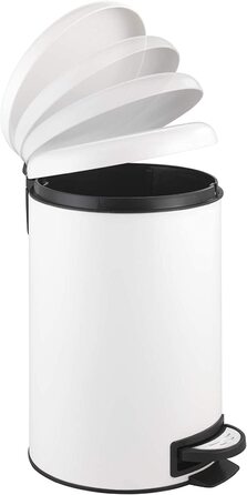 Кухонний сміттєвий бак WENKO Leman, iter, великий сміттєвий бак з автоматичним опусканням, функцією педалювання і знімною вставкою, виготовлений з пофарбованої сталі, 30, 5 х 44 х 37, 5 см, матовий (12 л, білий)