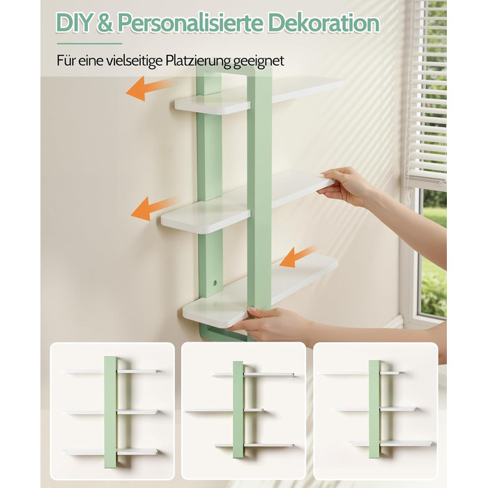 Полиця настінна дерев'яна SUMGAR Wandregal, плаваюча, 3-ярусна, 50x58 см, м'ятно-біла, для вітальні, спальні