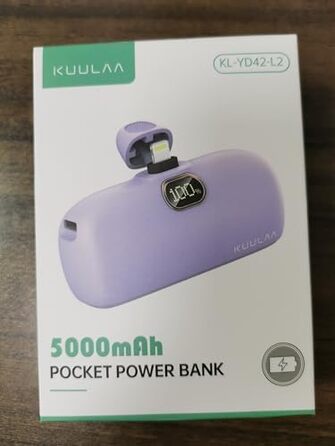 Міні-павербанк Kuulaa 5000 мАг, швидка зарядка, сумісний з моделями iPhone (чорний)