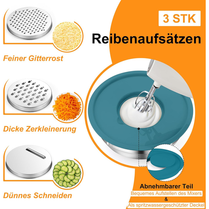 Набір мисок Onader з нержавіючої сталі: салатники з кришкою та 3 терками для кухні. Об'єм: 4л, 2.8л, 2.5л, 1л, 1.2л, 0.7л. Складається з 6 мисок, можна складати та мити в посудомийній машині.