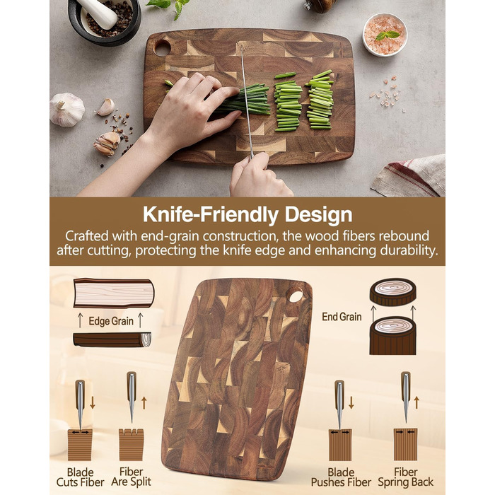 Дерев'яний обробний стіл XINZUO Hirnholz (35x25x2.6 см) з антиковзкими ніжками та ручкою, з канавкою для соку, для кухні