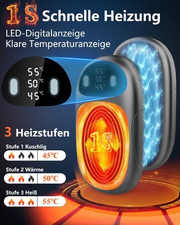 Електричні грілки для рук DDKJ - 2 шт. з LED-дисплеєм, 3 режими нагріву, перезаряджаються, для дітей, чоловіків, жінок. Компактні, багаторазові, білий та чорний колір