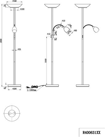 Торшер Reality Lighting Gerry R40063107, метал/скло білий, крім 2 шт. E27 і E14, кольору іржі