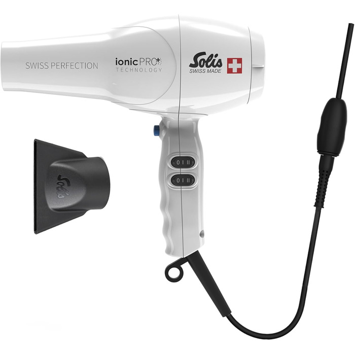 Фен Solis Swiss Perfection 360º ionicPRO 440: іонний, поворотний кабель, стилізуюча насадка, білий