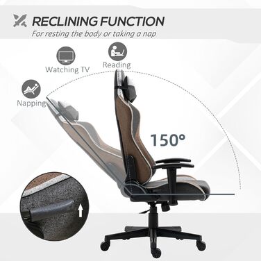 Крісло ігрове Vinsetto Ergonomic з регулюванням висоти, підголівником та підтримкою попереку, сірий