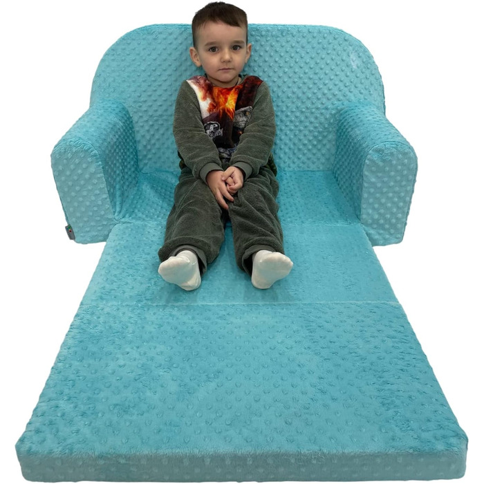 Дитячий розкладний диван FORTISLINE 2в1, 40x78x45 см, плюшевий бірюзовий з котиками, знімний чохол, для сну та ігор