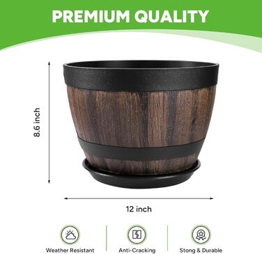 Набір горщиків для квітів Plant Planters: 2 шт. 9/23см та 2 шт. 30.2см, пластик, з дренажем та піддоном, для дому та саду