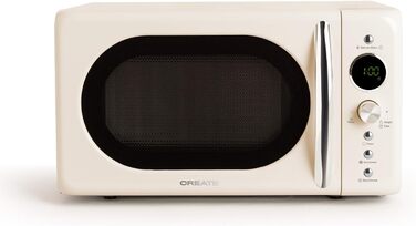 Мікрохвильова піч CREATE Retro з грилем, 20 л, кремова, 3 програми, 9 меню, LCD-дисплей