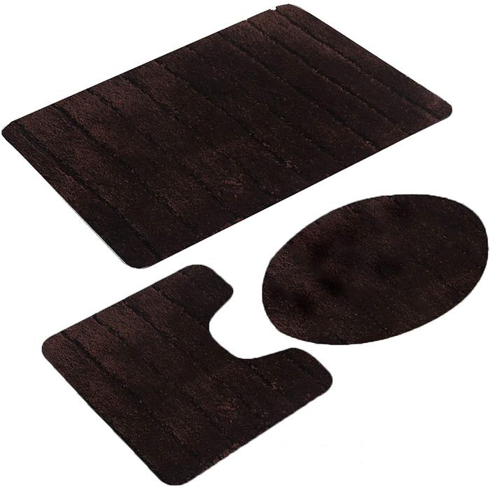 Комплект килимків для ванної кімнати Jianyana: 3 шт. (мікрофібра, антиковзаючі, м'які, з малюнком смужок кави)