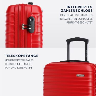 Набір валізWITTCHEN 4 в 1: Чотири валізи з ABS-пластику з коліщатами Spinner, кодовий замок, Groove Line (червоний)