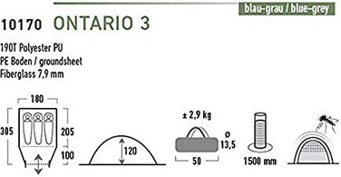 Намет High Peak Dome Ontario 3, кемпінговий намет з форштевнем, намет Igloo для 3 осіб, водонепроникний 1500 мм, система вентиляції, вхід для захисту від негоди, засіб від комарів