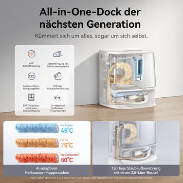 Робот-пилосос NARWAL Flow з функцією миття підлоги, система FlowWash з автоматичним самоочищенням, потужність 22000 Па, збір шерсті тварин DualFlow, миття 45-80°C та гаряче повітря, док-станція для самостійного очищення