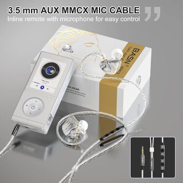 Вушні монітори BASN MMCX, 3 драйвера, навушники HiFi IEM, знімні кабелі, порцеляновий білий