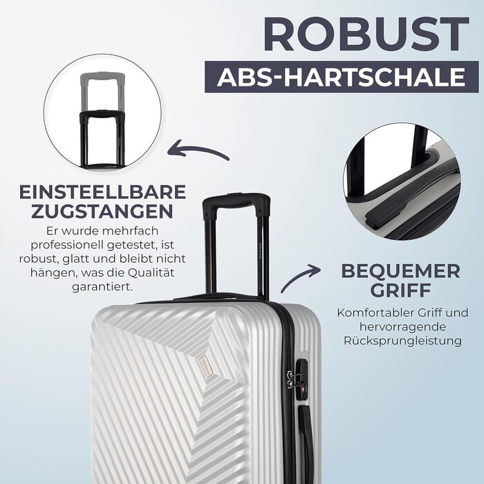 Набір валіз xRace 3-частинний ABS, 20/24/28 дюймів, ручна поклажа, TSA замок, 360° колеса, стійкий до ударів, преміум підкладка (срібний)