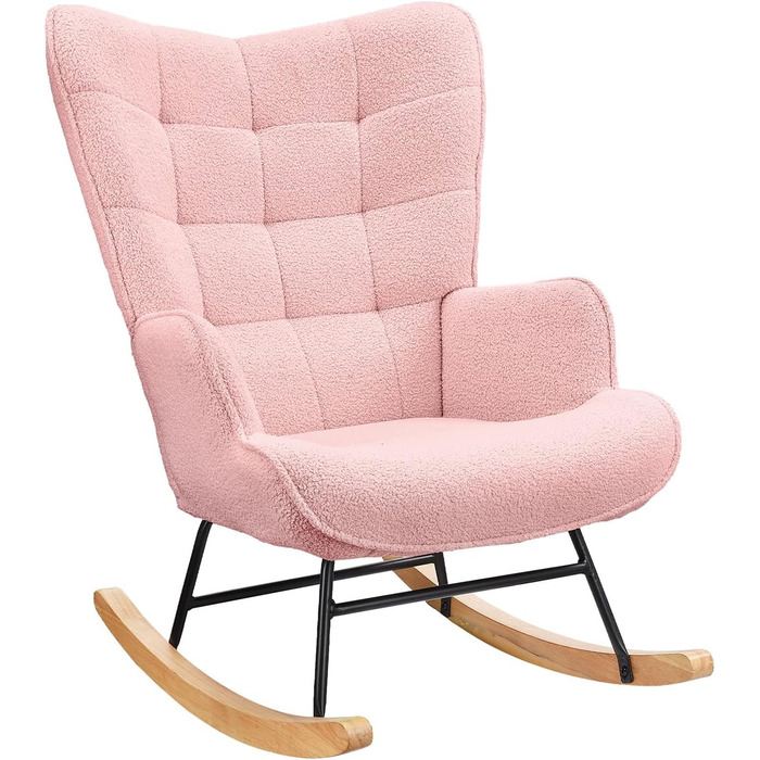 Крісло-гойдалка Liuyoyo з високою спинкою, комфортне крісло з м'яким сидінням, для спальні, офісу, читання, сучасний дизайн (Рожевий)
