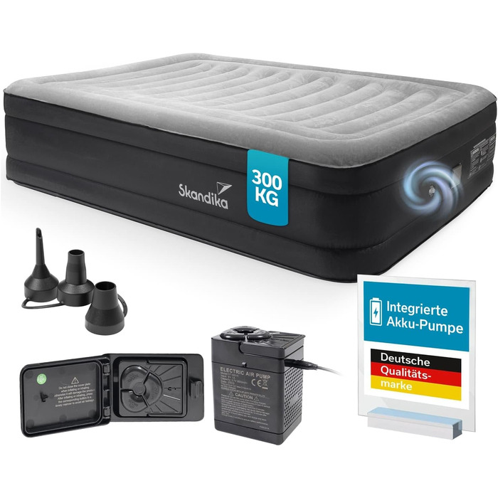 Надувна повітряна матрац Skandika Sveja Flex для 2 осіб з самонадувною системою та USB-помпою, 204 x 151 x 43 см, до 300 кг, з сумкою для перенесення