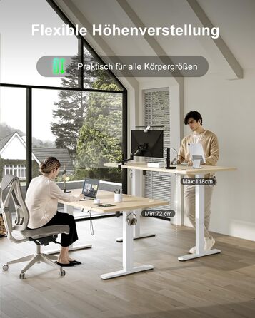 Регульований стіл Devoko 200x80 см з USB-C, електричний, для дому та офісу, білий (200 x 80 см, дуб)