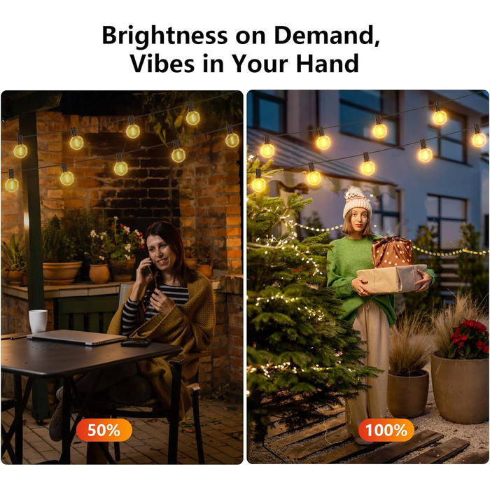 Ланцюжок вогнів GLUROO для вулиці, диммування, 45.7м, водонепроникний, з пульт, 75+2 G40, LED, для саду