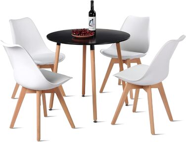 Комплект обіднього столу з 4-ма сірими стільцями | 5-ти частинний обідній набір | Обідня група для вітальні, кухні, їдальні | Сірі стільці (білі стільці, чорний стіл)