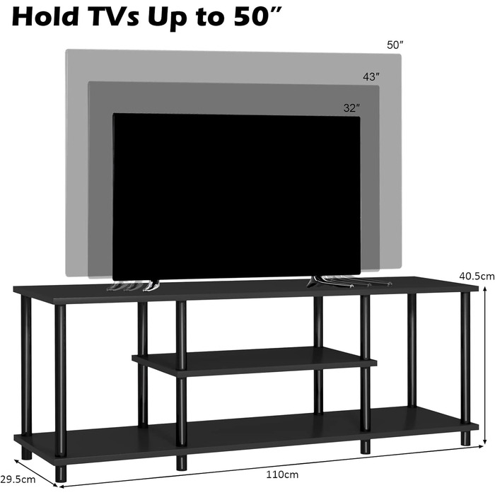 ТВ Тумба ТВ Дошка, Тумба під телевізор Тумба під телевізор до 50 дюймів, Комод для телевізора з низькою панеллю, Відкрите відділення, Сервант для телевізора 110x29.5x40.5 см (Чорний)