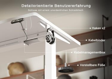 Електричний підйомний стіл Devoko 160x80 см, ергономічний комп'ютерний стіл для роботи стоячи та сидячи, подвійний мотор, пам'ять, USB-C, білий