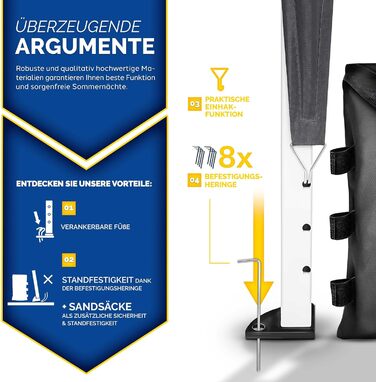 Павільйон Tillvex 3x3м водовідштовхувальний з 4-ма мішками з піском | Pop-Up павільйон, стабільний та регульований по висоті | Садовий намет з UV захистом 50+ | Намет для вечірок з сумкою для саду (Антрацит) 3x3м, без стін