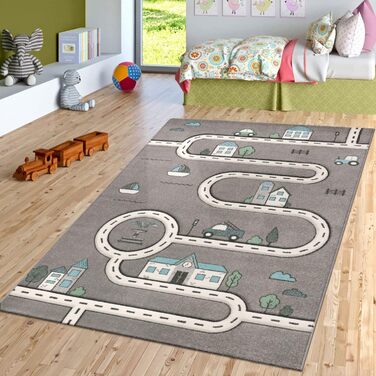 Дитяча кімната Ігровий килимок з коротким ворсом Вуличні міські автомобілі Ігровий килимок сірого кольору, розмір 120x170 см (160 см круглий)