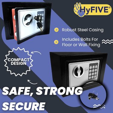Сталевий сейф Hyfive Safebox для дому та офісу: цифровий замок, 2 ключі, підвищена безпека