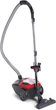 Пилсос Fakir Red Vac Power з мішком, 700W, з кабелем, HEPA фільтр H13, тихий двигун 69dB(A), мішок 3л, радіус дії 9м, чорно-червоний, циліндричний