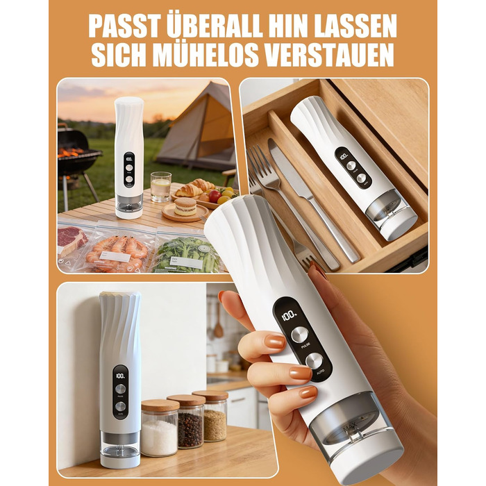 Вакууматор Babacom портативний з резервуаром для води, потужність 60кПа, автоматичний вакуумний пакувальник з пульс-функцією для делікатних продуктів, 20 багаторазових пакетів у комплекті