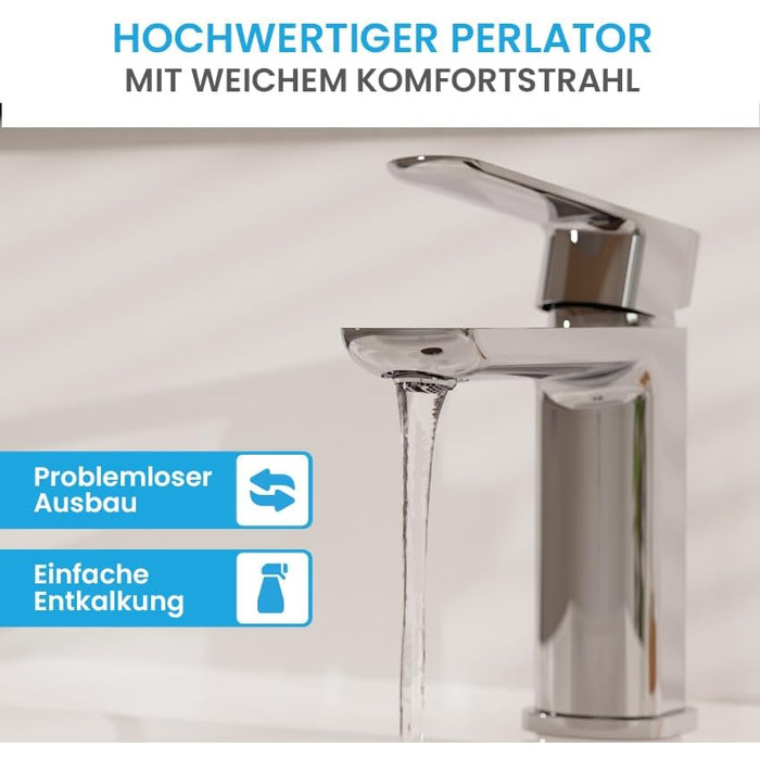 Змішувач для ванної кімнати Bächlein Mizarela, хром, з керамічним картриджем, плоский вилив, комплект для монтажу