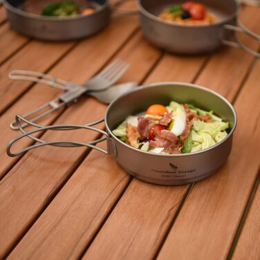 Набір посуду iBasingo Titan Becher Pfannen Set: 1100мл та 300мл для кемпінгу, туризму та пікніків. Легкий та компактний посуд з нержавіючої сталі з ручками-складанням. Набір для однієї людини Ti2053C