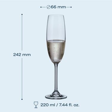 Кришталеві келихи Crystal Bohemia для білого вина - набір 6 шт, об'єм 350 мл, стійкі до миття в посудомийній машині, довговічні та стійкі до подряпин - елегантні келихи з кришталевого скла - ідеальний подарунок для поціновувачів вина (флюти 220 мл)