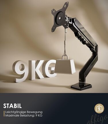 Кріплення для монітора OffiGo: підходить для моніторів 15-32 дюймів, вантажопідйомність до 9 кг, VESA 75/100 мм, чорний