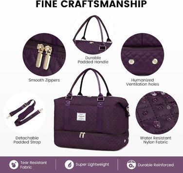Спортивна сумка LOVEVOOK для жінок: велика дорожня сумка-мішок з косметичкою, відділенням для взуття, водонепроникна, для подорожей, спортзалу, клініки, пологів (M-2шт, темно-фіолетовий)