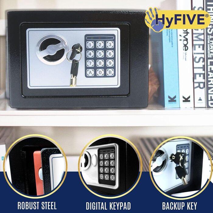 Сталевий сейф Hyfive Safebox для дому та офісу: цифровий замок, 2 ключі, підвищена безпека