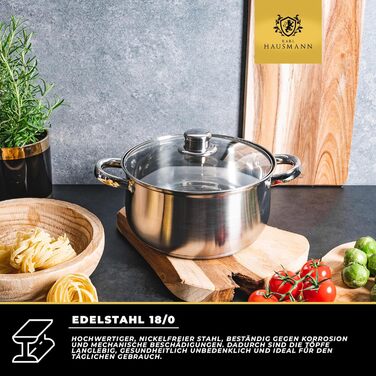 Набір каструль Karl Hausmann з нержавіючої сталі (індукційні) 3 шт. - для всіх типів плит - з кришкою з термостійкого скла - з мірною шкалою