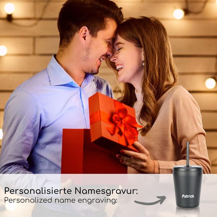 Термокружка Milu 400 мл з нержавіючої сталі, з соломкою, не протікає, з гравіюванням, зберігає тепло 10 годин / холод 20 годин, BPA-free